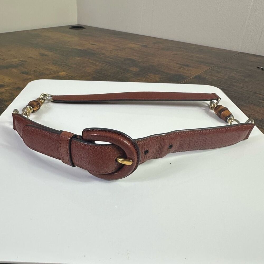 Gucci Brown Leather Belt with Gold Details